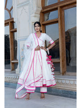 Pomcha Jaipur - PINK LILLY OFF WHITE COTTON SILK ANGRAKHA SET